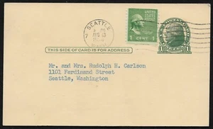 Jefferson 1¢ Postal Card UX27 Surcharged w/ 1¢ Washington Coil Issue in 1954*NM* - Picture 1 of 3