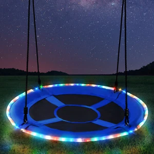 700lbs 40" Saucer Tree Swing for Kids Adults Outdoor with LED Lights Blue Swing - Picture 1 of 7
