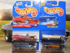 Hot Wheels '59 Cadillac 59 CADDY LOT 4 BLUE CARD LOW N COOL SPORTS CAR FREE SHIP - Picture 1 of 10