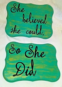 ""Ella creía que podía"" - ""So She Did"" (2) Placas de madera romanas enrutadas - Verde" - Imagen 1 de 10
