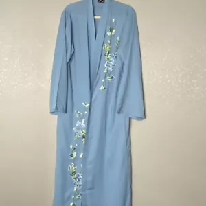 NWT Light Blue Floral Applique Abaya Kaftan Kimono Ramadan Eid Modest Dress XXL - Picture 1 of 9