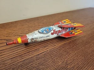 Vintage Masuya Friction Jupiter M5 Rocket Tin Toy Japan Litho 9" Long - Picture 1 of 9