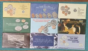 1990 thru 1998 U.S. Mint P & D sets - 9 sets total - Picture 1 of 19