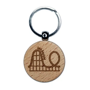 Achterbahn Vergnügungspark graviert Holz Rund Schlüsselanhänger Etikett Charm - Bild 1 von 6