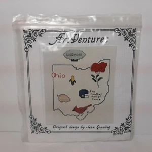 Ohio Map Counted Cross Stitch Kit Chicken 1988 Jean Lanning Art Ventures - Picture 1 of 3
