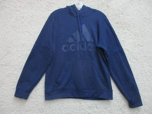 Adidas Maglione Medium Adulto Blu Pullover Felpa con Cappuccio Tasche Logo Scritto Uomo M - Foto 1 di 13