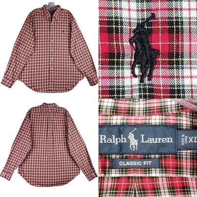 Camisa Polo Ralph Lauren Oxford Roja a Cuadros Abotonada LS Para Hombres Talla XL Foto 1 de 4