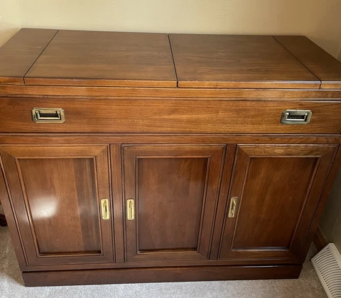 Ethan Allen Canova Campaign Style Sideboard Buffet Flip Top Cherry 40”x32”x16.5” Cover
