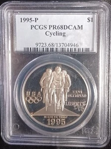 1995 P OLYMPIC CYCLING COMMEMORATIVE SILVER DOLLAR $1. PCGS PR68DCAM. -#SL0071 - Picture 1 of 2