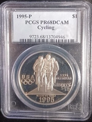 1995 P OLYMPIC CYCLING COMMEMORATIVE SILVER DOLLAR $1. PCGS PR68DCAM.  -#SL0071 - Image 1 of 2