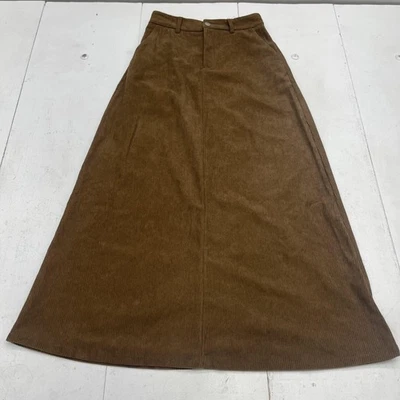 Corduroy A-Line Maxi Skirt Womens Small Brown Elastic Back Pockets Belt Loops - Image 1 of 4