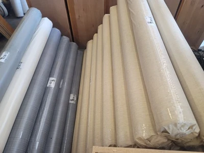 Commercial Grade  off white cream plain faux sisal  textured wallpaper rolls - Image 1 of 4