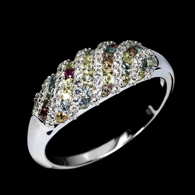 925 Sterling Silver Ring Round Sapphire 1.5mm Topaz Gemstone Size 8 - Image 1 of 4