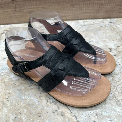 Vionic Lupe Sandals Womens Size 7 Black Leather Thong T Strap Comfort Slingback - Image 1 of 4