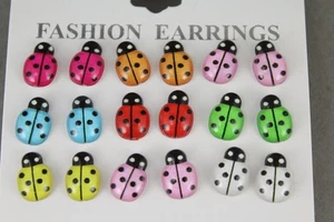 9 pair ladybug earrings set pack plastic stud post multi colors Lady Bugs - Picture 1 of 6