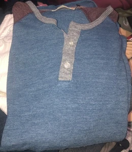 Alternate Earth Mens Blue Tricolor 3/4 Sleeve Button Henley Shirt Size M - Picture 1 of 7