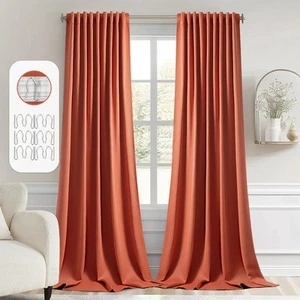 Back Tab Burnt Orange Blackout Curtains 108 Inch Long 2 Panels Set for Living... - Picture 1 of 9