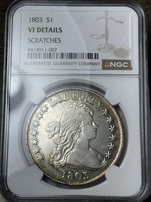 1803 $1 Draped Bust Silver Dollar NGC VF Details, Scratches - Image 1 of 3