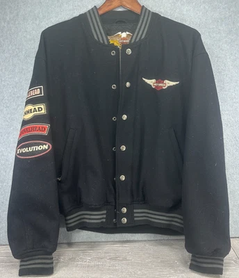 Chaqueta Letterman Universitaria Harley Davidson De Colección Lana Negra Bordada Para Hombres LG Foto 1 de 4