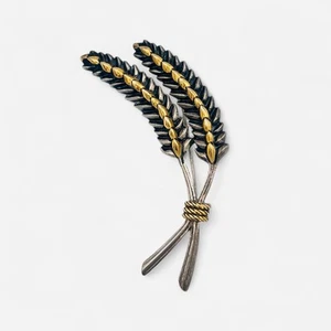 Vintage Estate Wheat Stalk Brooch Gold Tone Textured Lapel Large Harvest Pin - Picture 1 of 8