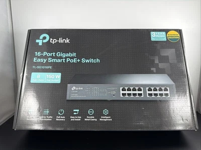 TP-Link PoE+ Managed Switch TL-SG1016PE 16-Port Gigabit - Black NEW! - Image 1 of 3