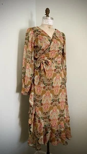 Justin braunes Paisley Blumen Chiffon Wickelkleid Gr. S bescheiden pflegeleicht - Bild 1 von 8
