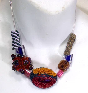 UNIQUE BEADWORK NECKLACE ON SILVER PLATE CHAIN 18" XY30 J88CR CL88CR - Picture 1 of 9