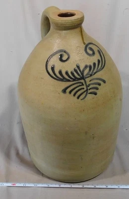 Antigua jarra de gres Edmands & Co. decoración de flores de cobalto 2 galones aprox. 1855 Foto 1 de 4