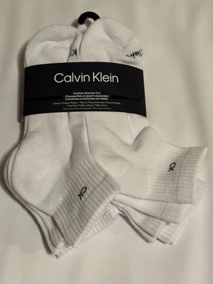 CALVIN KLEIN Mens Cushion 1/4 Cut Socks Adult 6 Pair Shoe Size 7-12 White  - Image 1 of 4