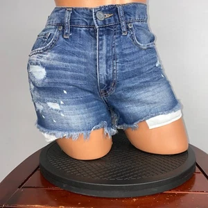 Aeropostale Aero High Waisted Cheeky Short Womens Size 4 Distressed Bleach Spots - Picture 1 of 13