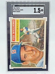 1956 Topps TED WILLIAMS SGC 1.5 White Back Fair FR Graded Card #5 Red Sox HOF - Picture 1 of 3