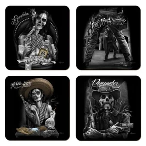 David Gonzales Low Rider Art B & W 4" posavasadas nuevas en paquete conjunto de cuatro - Imagen 1 de 1