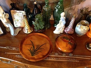 Caja tallada vintage firmada por artistas japoneses Okayama caja de té de madera Art Deco - Imagen 1 de 12