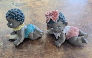 African American Babies Resin Figurines Set of 2 - Picture 1 of 9
