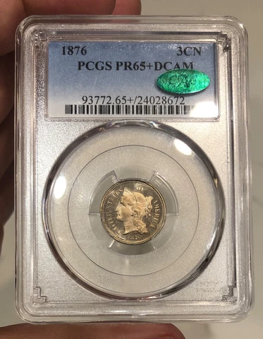 1876 Proof Three Cent Nickel 3CN graded PR65+ DCAM by PCGS CAC Deep Cameo Nice Cover