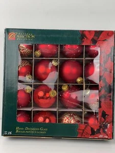 Vintage Dansin Hand-Decorated Red Glass Christmas Ornaments - Set of 16 - Picture 1 of 7