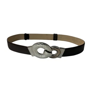 Chicos Vintage Leather Belt Chunky SilverTone Metal Buckle Adjustable Up to 48” - Picture 1 of 8