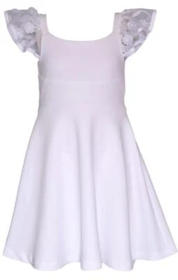 NEW Bonnie Jean Girls Size 14 "WHITE SCUBA" Applique Sleeve Skater Dress NWT - Image 1 of 3