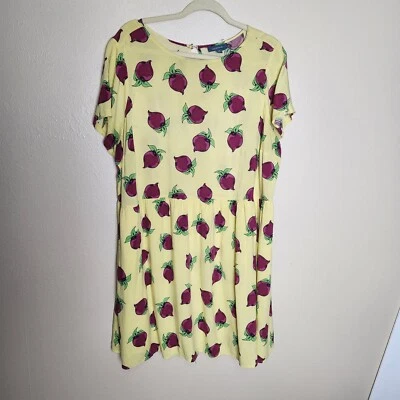 Modcloth Womens Dress Yellow Plums Floral Flirty Twirly Cottage core XL  - Image 1 of 4