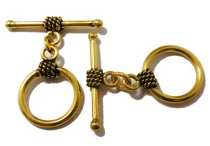 3 Set 17X28mm Bali Toggle Clasp Antique Gold Plated - Picture 1 of 3