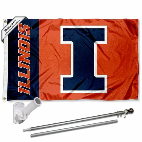 Illinois Fighting Illini Panel Flag Pole and Bracket Gift Set Package Cover