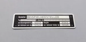 Typenschild Anhänger beschriftet für 2 Achsen, Kfz, Auto, lasergraviert- Var. 1 - Bild 1 von 1