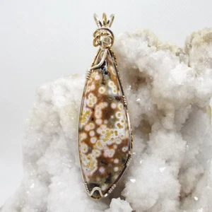 Ozeanjaspis, drahtumwickelt, Halskette, Sterlingsilber, 14k Gold gefüllt, #1708 - Bild 1 von 4