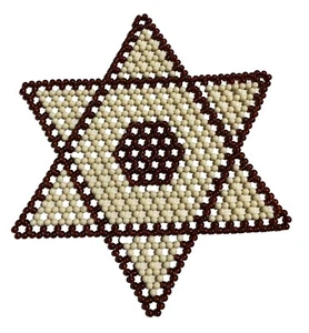Vintage Beaded Star of David Doily Hexagon Place Mat 10.25” Rust and Ivory Color - Bild 1 von 4