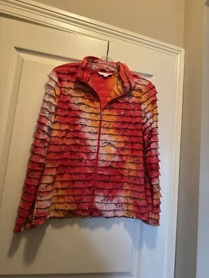 Erin London Full Zip Front Jacket Sz L Orange Pink Ombre Collared Size Small - Image 1 of 4