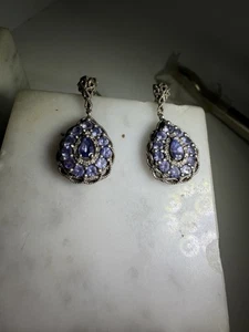 Pendientes Stauer de plata esterlina tanzanita perforados colgantes ornamentados ¡Preciosos! - Imagen 1 de 5