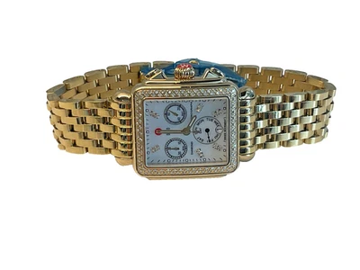 Michele Deco Day / Date MOP Dial Diamond Chrono 18k Gold Plt Watch MW06P01B0046 - Image 1 of 4