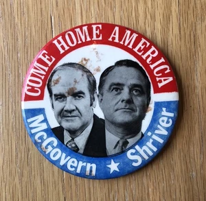 Prendedor de botón de campaña presidencial McGovern Shriver 1972 - Jugate de 3,5 pulgadas - Imagen 1 de 2
