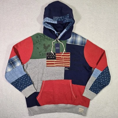Polo Ralph Lauren Sudadera con Capucha Patchwork Polar Para Hombres XL Polo Country Bandera Americana Foto 1 de 4