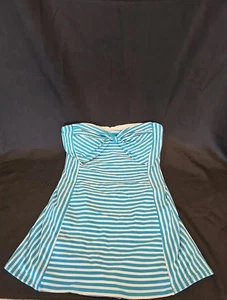 Coco Rave Blue And White Striped Strapless Swimsuit, Skirted One Piece M, 34D - Picture 1 of 6